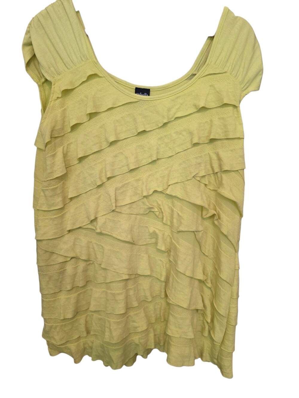 Rafaella Neon Yellow Ruffle Front & Back Cap Sleeve Casual Blouse Size XL EUC